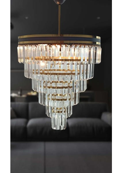 Kristal Taş Avizade 50 Lilik Şeritli Kristal Taşlı Siyah E27 4 20 x 65 Taşlı