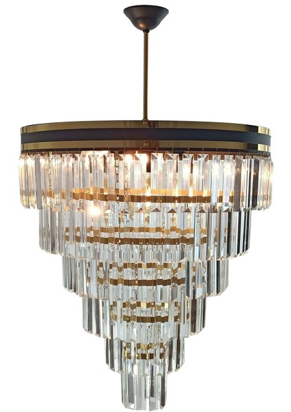 Kristal Taş Avizade 50 Lilik Şeritli Kristal Taşlı Siyah E27 4 20 x 65 Taşlı