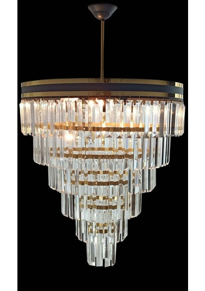 Kristal Taş Avizade 50 Lilik Şeritli Kristal Taşlı Siyah E27 4 20 x 65 Taşlı