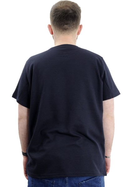 Büyük Beden Erkek T-Shirt Bisiklet Yaka Waffle 20033 Lacivert