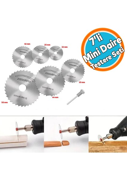 Mini Gravür Dremel Daire Testere Seti Kesme Rötüş Çelik Plastik Ahşap Kesim Hassas Kesi 7 'li Set
