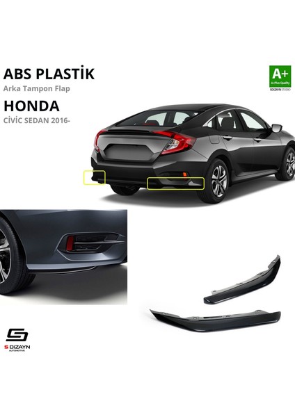 S-Dizayn Honda Civic Fc5 Abs Plastik Arka Tampon Flap Parlak Siyah 2016-2021 A+Kalite fiyatları