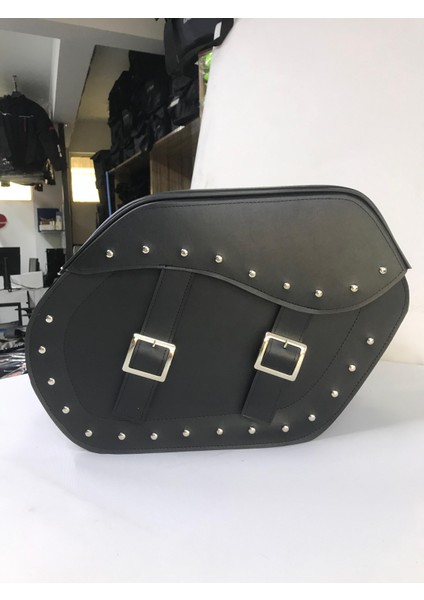 Motosiklet Chopper Deri Heybe Yan Çanta Takımı