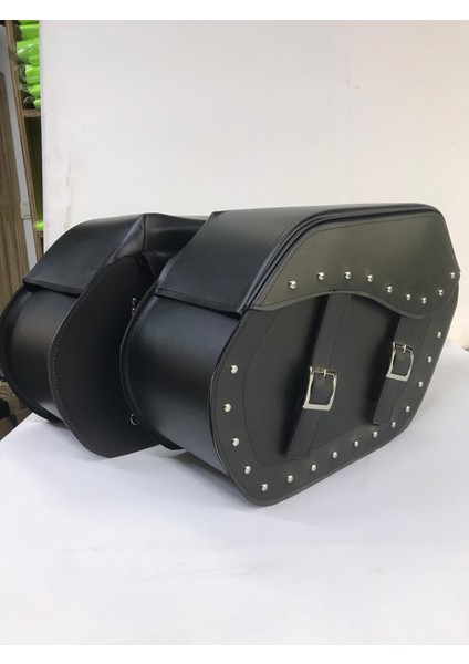 Motosiklet Chopper Deri Heybe Yan Çanta Takımı
