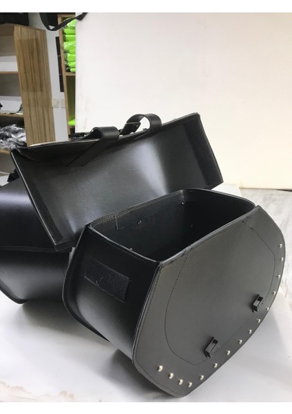 Motosiklet Chopper Deri Heybe Yan Çanta Takımı