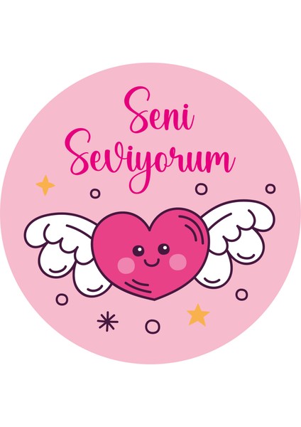 Kuşe Seni Seviyorum Etiketi 50 mm Çapında 500 Adet 3 Tasarım