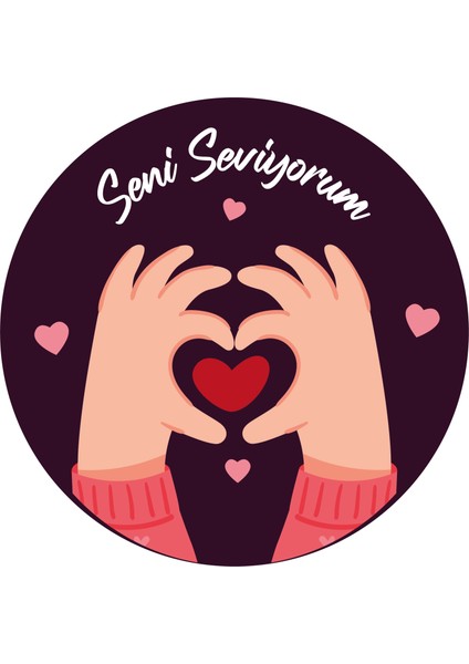 Kuşe Seni Seviyorum Etiketi 50 mm Çapında 500 Adet 3 Tasarım modelleri
