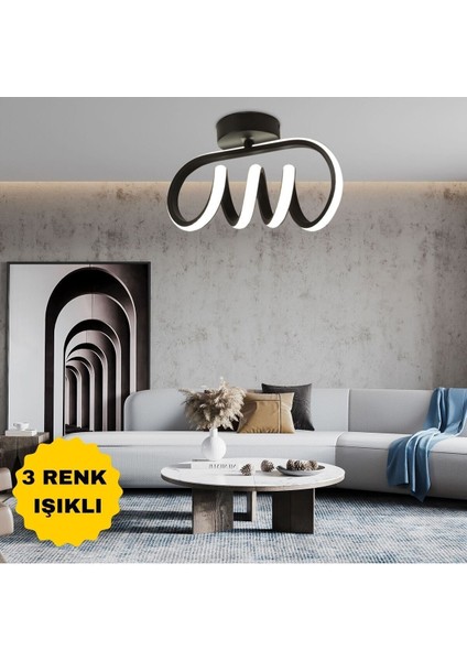 Siyah Burgu Siyah Tavana Sıfır 3 Renk Işıklı LED Avize 42 x 42 Alüminyum Ledli 1 E10