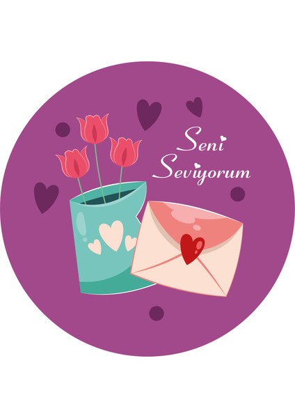 Kuşe Seni Seviyorum Etiketi 50 mm Çapında 500 Adet 3 Tasarım fırsatları