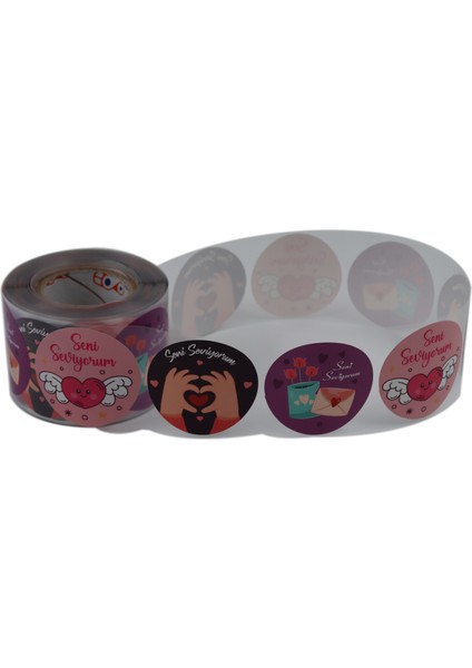 Kuşe Seni Seviyorum Etiketi 50 mm Çapında 500 Adet 3 Tasarım indirimleri