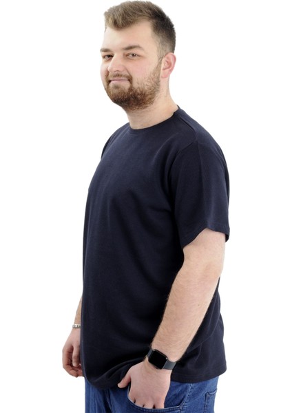 Büyük Beden Erkek T-Shirt Bisiklet Yaka Waffle 20033 Lacivert fiyatları