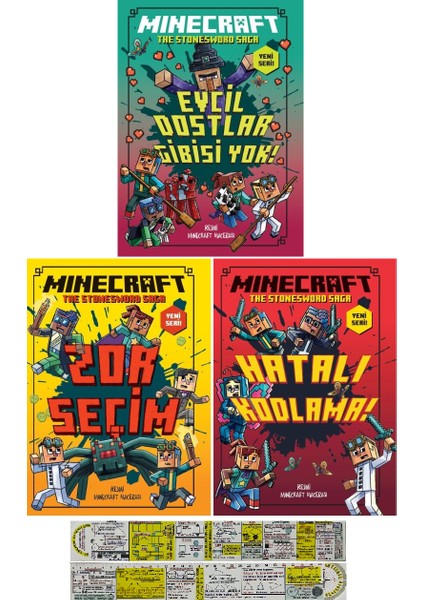 Minecraft Evcil Dostlar Gibisi Yok - Minecraft Zor Seçim - Minecraft Hatalı Kodlama 3'lü Set + Matematik Öğreten Cetvel