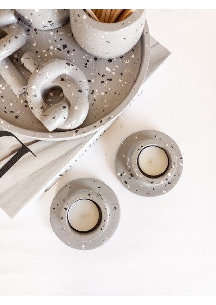 Terrazzo 2'li Beton Tealıght Mumluk