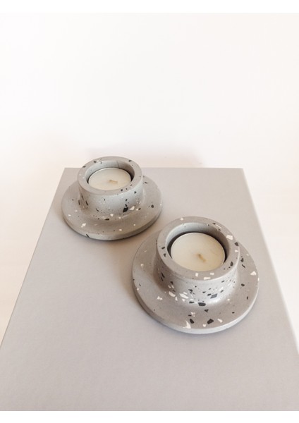Terrazzo 2'li Beton Tealıght Mumluk