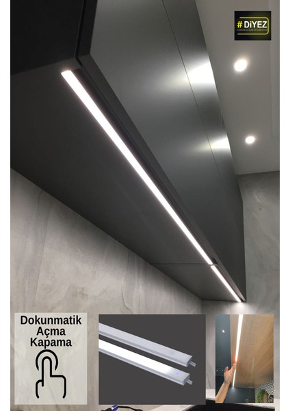 Dokunmatik Butonlu Dekoratif Mutfak Tezgah Altı LED Lineer Aydınlatma - 100cm - 3000K Gün Işığı