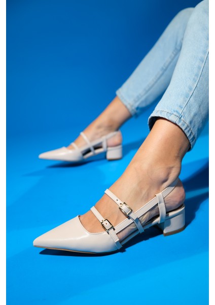 Cenova Bej Cilt Kadın Topuklu Sandalet