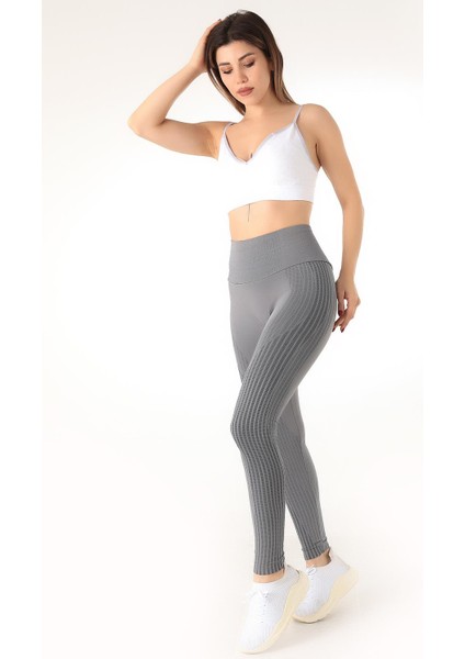 Gym Yüksek Bel Seamless Desenli Tayt