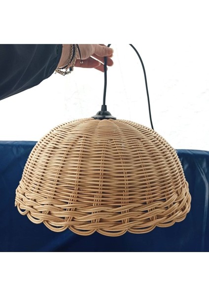 Bej Hasır Bambu Rattan Avize 35 cm