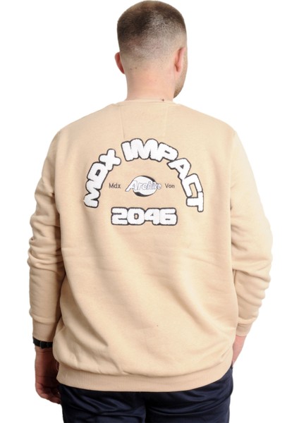 Büyük Beden Erkek Sweathirt Bisiklet Yaka Nakışlı Sweat 23525 Bej fırsatları