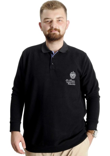 Büyük Beden Erkek Sweat Polo Selanik Classic Sport 23444 Siyah