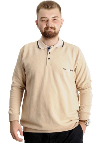 Büyük Beden Sweat Polo Selanik Mode 23448 Bej