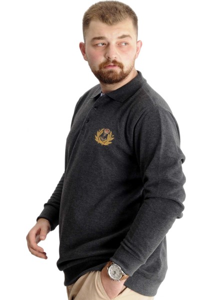 Büyük Beden Sweatshirt Antramelanj Polo Yaka Uzun Kol Erkek 2023 Sonbahar Kış fiyatları