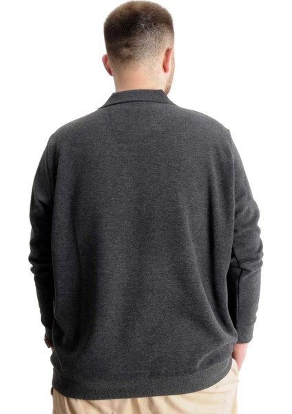 Büyük Beden Sweatshirt Antramelanj Polo Yaka Uzun Kol Erkek 2023 Sonbahar Kış fırsatları