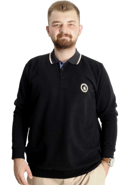 Büyük Beden Erkek Sweat Polo Selanik Horse 23440 Siyah