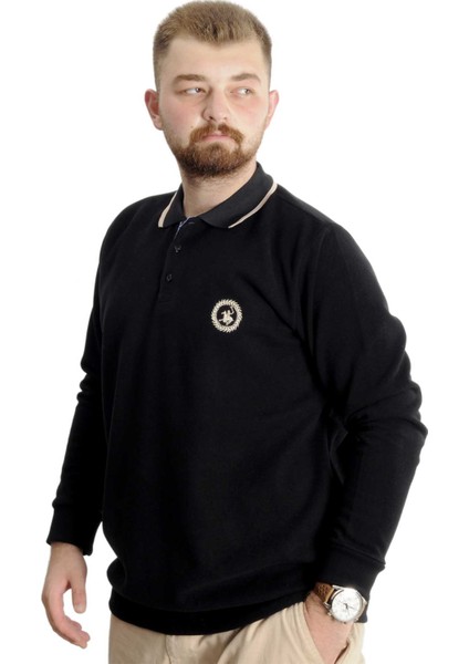Büyük Beden Erkek Sweat Polo Selanik Horse 23440 Siyah fiyatları