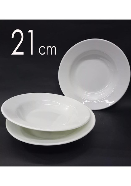 12 Adet Sağlam Beyaz Melamin Çukur Yemek Tabağı 21CM