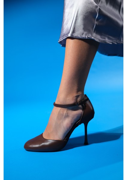 Julıa Kahve Cilt Yuvarlak Burun Bilekten Bağlamalı Kadın Yüksek Topuklu Ayakkabı fiyatları