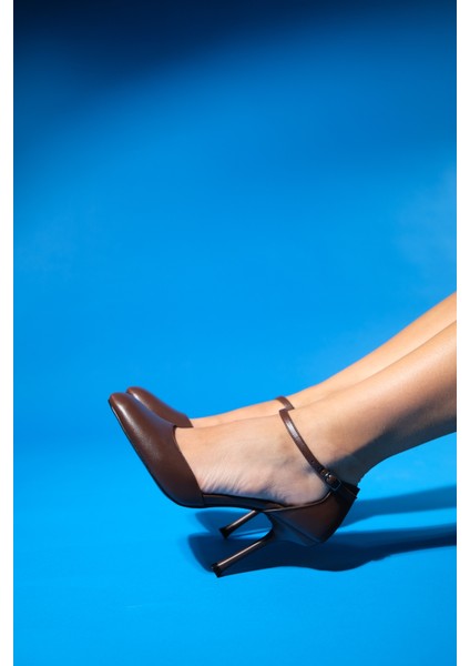 Julıa Kahve Cilt Yuvarlak Burun Bilekten Bağlamalı Kadın Yüksek Topuklu Ayakkabı indirimleri