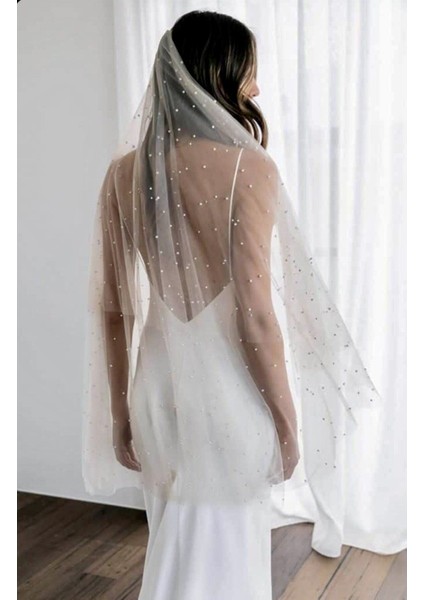 Kırık Beyaz Incili Taraklı 1,5 Metre Duvak Incili Duvak Inci Kumaş Tokas