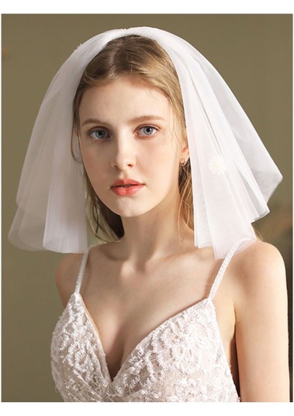 Kısa Arka Duvak Iki Katlı Kısa Beyaz Gelin Duvak