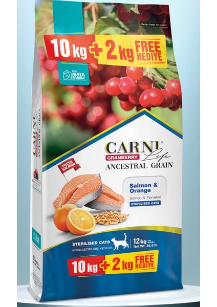 Carni Life Kedi Somonlu Kısırlaştırılmış Kedi Maması 10+2 kg Avantajlı Paket