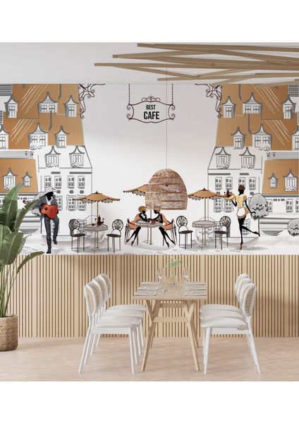 Fransız Tarzı Duvar Kağıdı Kahve Dükkanı Duvar Resmi Restoran Duvar Posteri