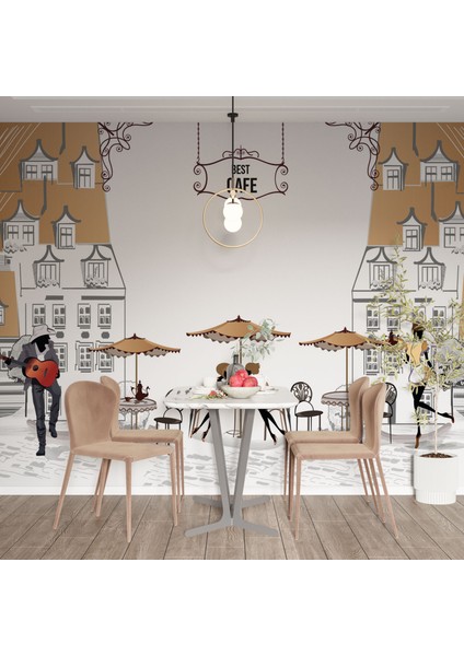 Fransız Tarzı Duvar Kağıdı Kahve Dükkanı Duvar Resmi Restoran Duvar Posteri modelleri