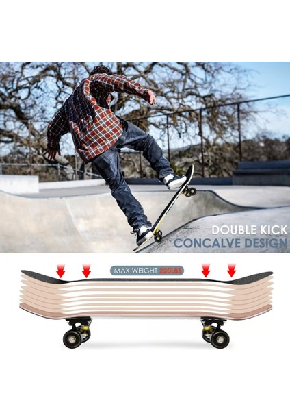 Kemik Tekerli Pro Kaykay Zımparalı Kaymaz Profesyonel Skateboard Abec 7