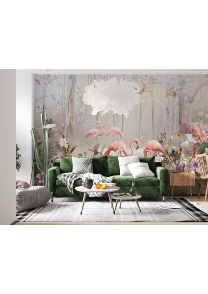 Flamingo Duvar Kağıdı Orman Manzarası Duvar Resmi Oturma Odası Duvar Posteri