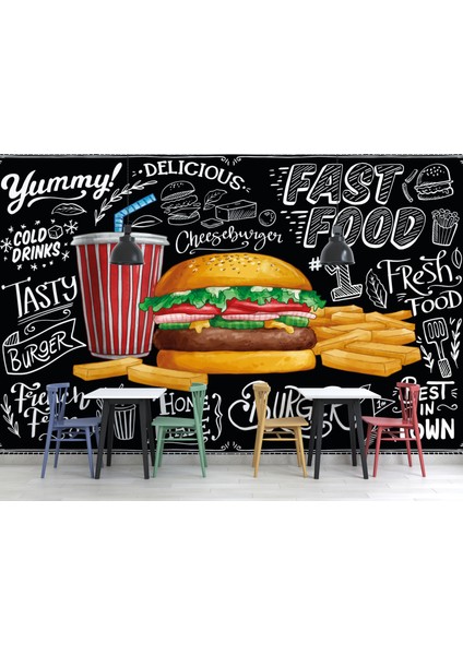 Hamburger Duvar Kağıdı Patates Kızartması Duvar Resmi Restoran Duvar Posteri