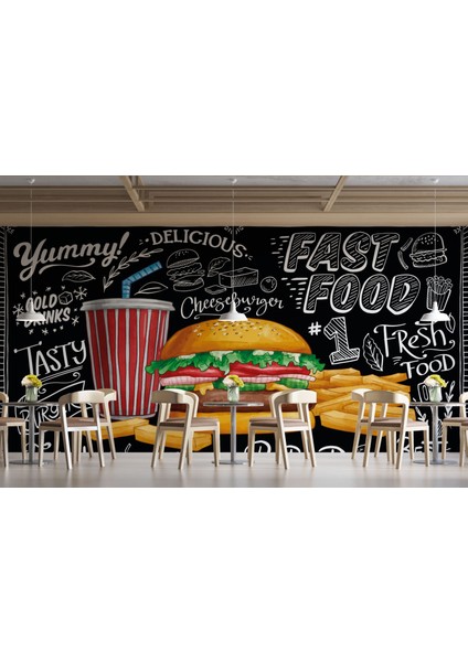 Hamburger Duvar Kağıdı Patates Kızartması Duvar Resmi Restoran Duvar Posteri
