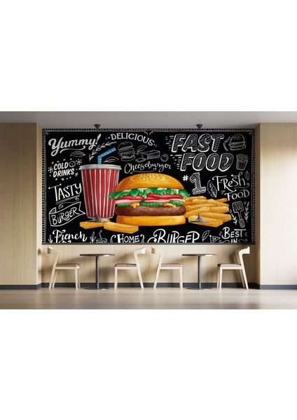 Hamburger Duvar Kağıdı Patates Kızartması Duvar Resmi Restoran Duvar Posteri
