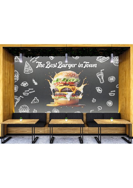 Büyük Hamburger Duvar Kağıdı Renkli Burger Duvar Resmi Restoran Duvar Posteri