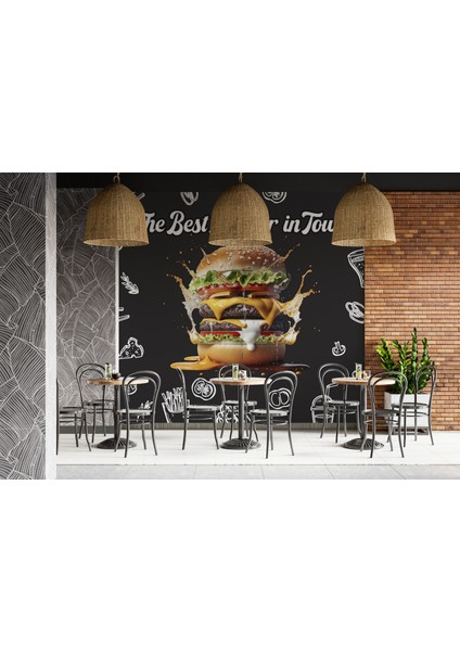 Büyük Hamburger Duvar Kağıdı Renkli Burger Duvar Resmi Restoran Duvar Posteri