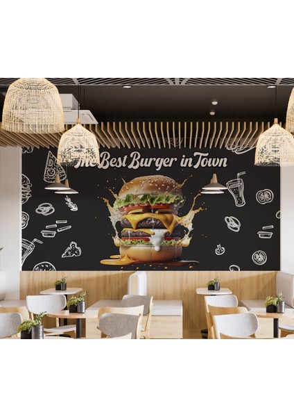 Büyük Hamburger Duvar Kağıdı Renkli Burger Duvar Resmi Restoran Duvar Posteri