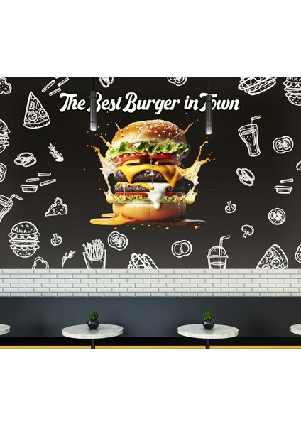 Büyük Hamburger Duvar Kağıdı Renkli Burger Duvar Resmi Restoran Duvar Posteri