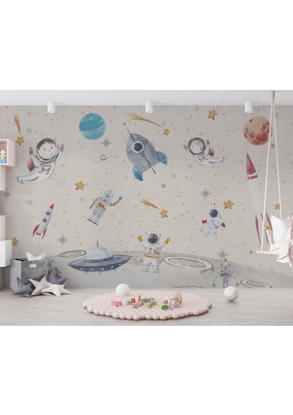Bebek Astronot Duvar Kağıdı Uzay Gemisi Duvar Resmi Çocuk Odası Duvar Posteri