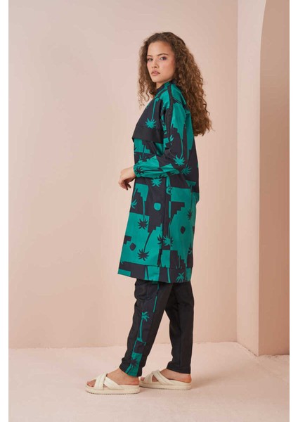 Palmiye Desen Tesettür Mayo Uzun Siyah fiyatları