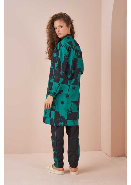 Palmiye Desen Tesettür Mayo Uzun Siyah modelleri