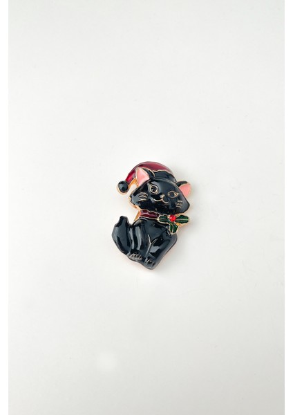 Şapka Detaylı Kara Kedi Broş (Ölçü:4cm)